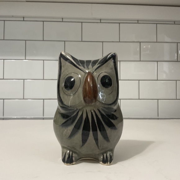 VTG Tonala Mexican Pottery Folk Art Owl Hand Painted Figural Marked MEXICO - Picture 2 of 8